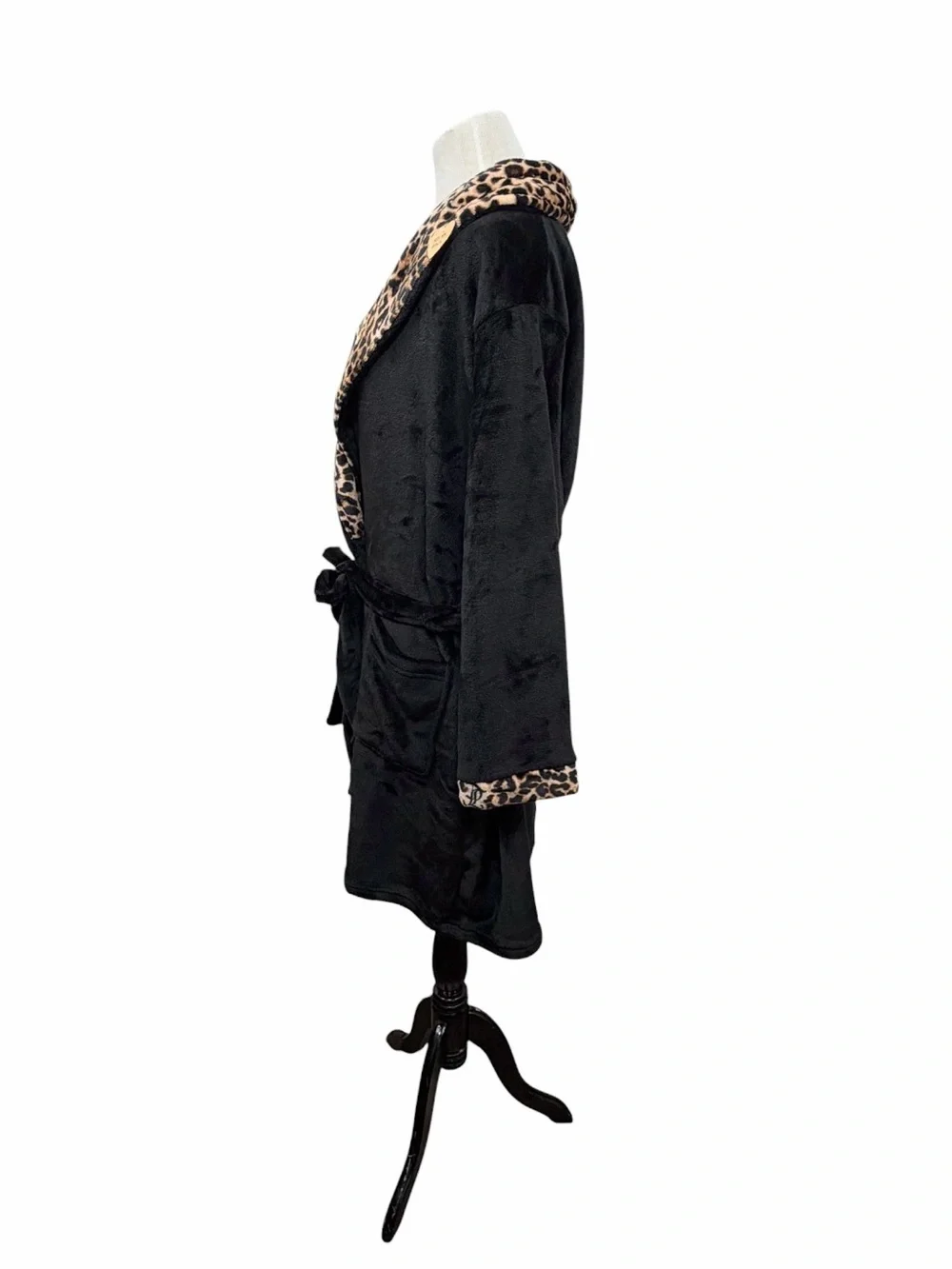 NWT Juicy Couture Plush Robe Black Leopard Print Embroidery Belted Plus Size 2X